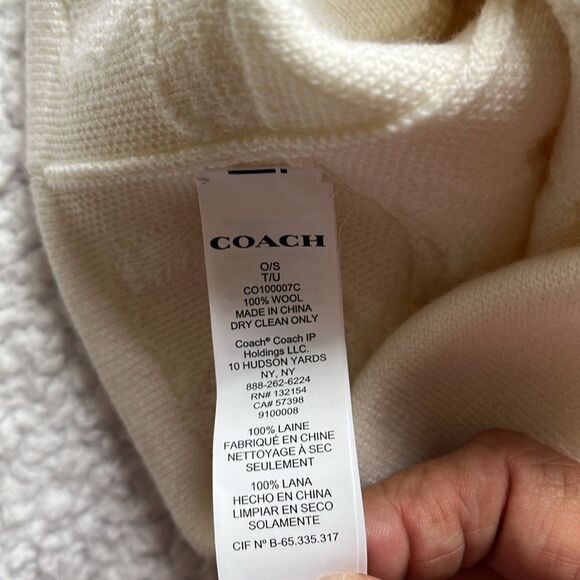 Coach Terry Logo Wool Beanie NWOT Cream - Picture 3 of 4